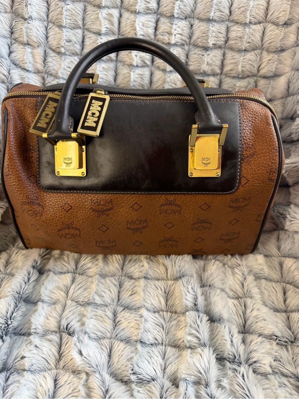 🔥MCM Brown Monogram Visetos Duffel with Black Leather Trim🔥